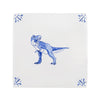 White tile with blue dinosaur illustration on a white background