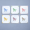 Six tiles with colorful dinosaur illustrations on a gray background
