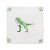 White tile with green dinosaur illustration on a white background