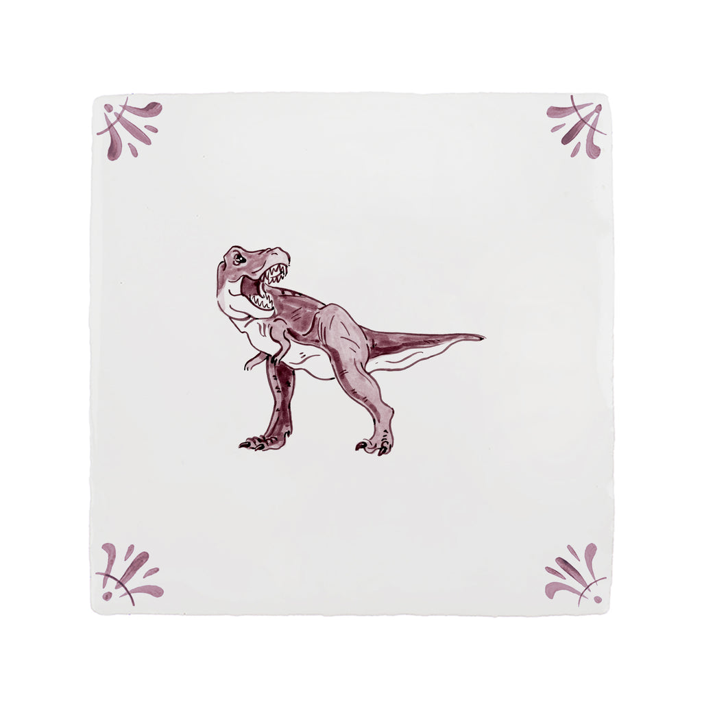 Tile with a dinosaur design on a white background