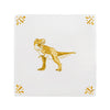 White tile with a mustard dinosaur illustration on a white background