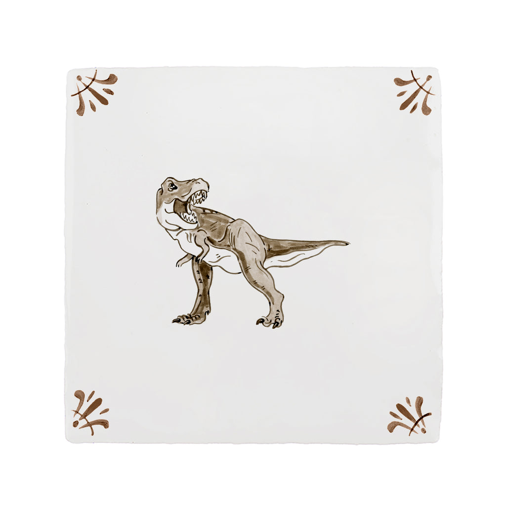 Tile with a dinosaur design on a white background