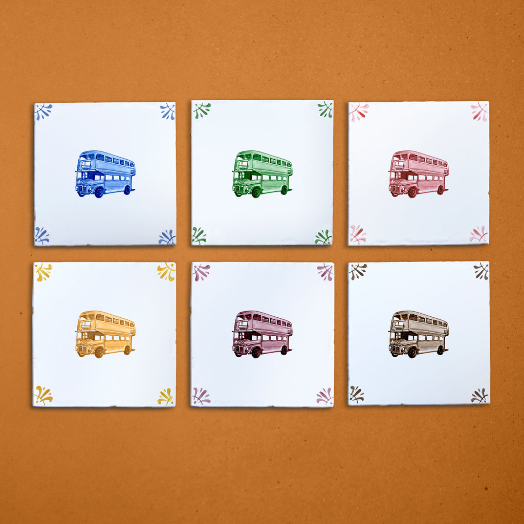 Double Decker Bus Delft Tile