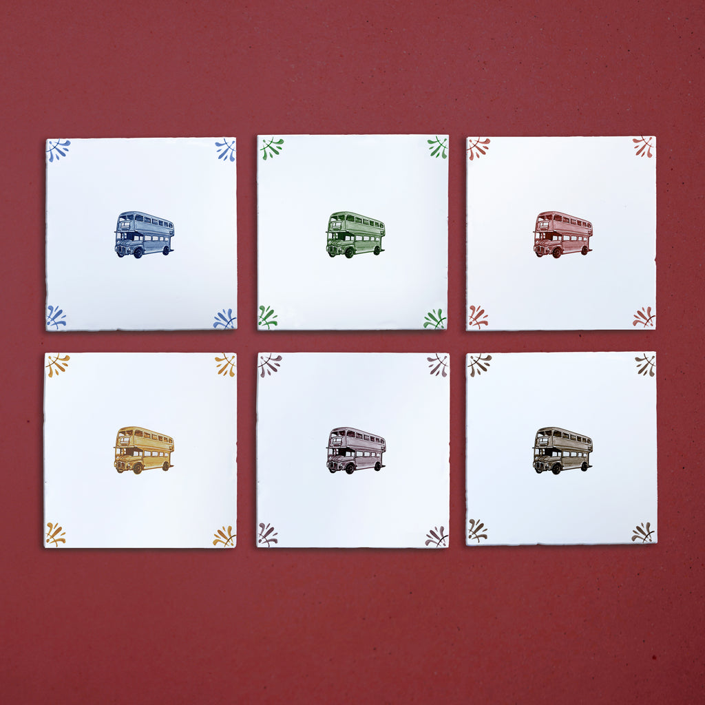 Double Decker Bus Delft Tile