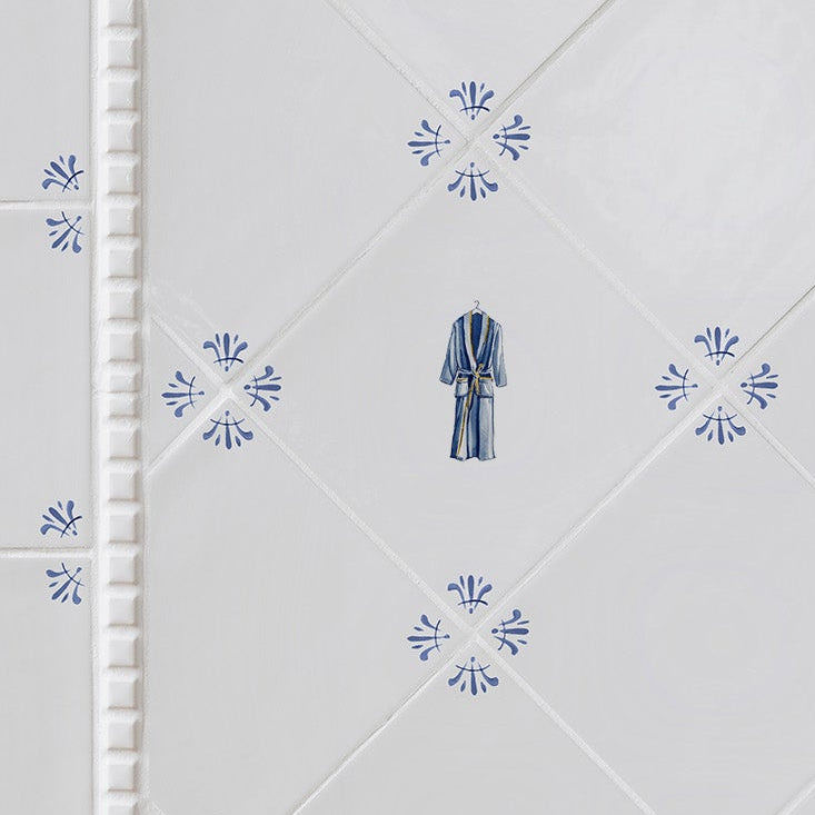 Dressing Gown Delft Tile, Gold Lustre