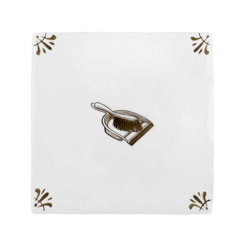 Dustpan And Brush Delft Tile