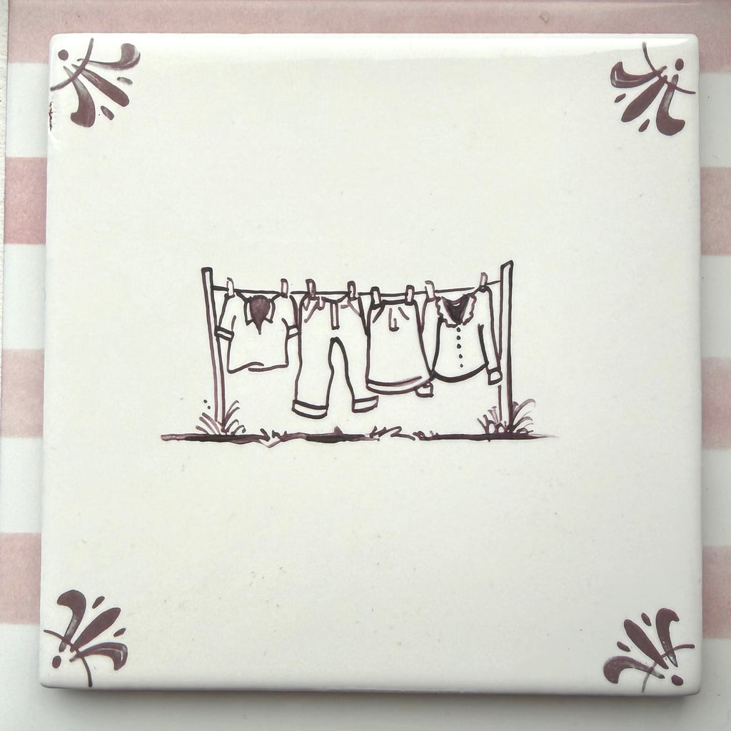 Clothes Line Delft Tile, Manganese