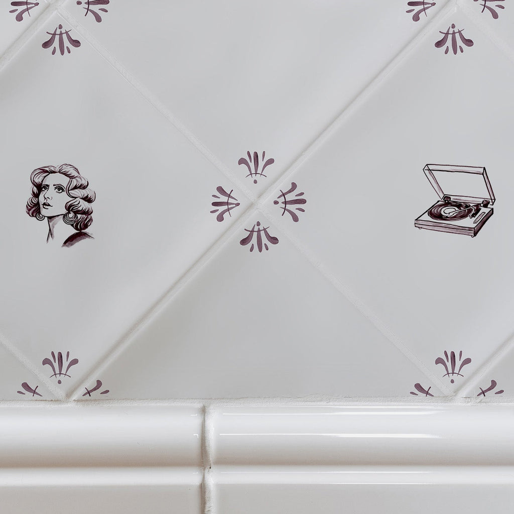 Vinyl Record Player Delft Tile