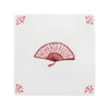 White tile with red decorative fan and decorative corners on a white background