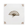 Decorative tile with a brown fan illustration on a white background