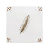 White tile with brown feather design on a white background