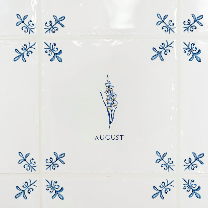 Gladioli Delft Tile, Gold Lustre