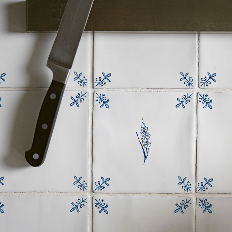 Gladioli Delft Tile, Gold Lustre