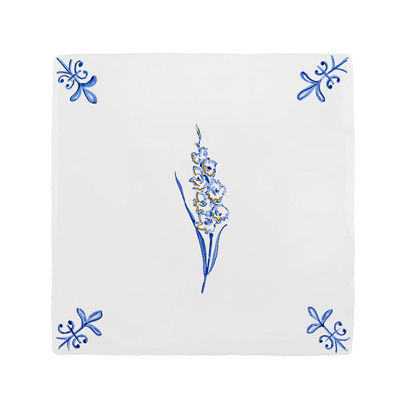 Gladioli Delft Tile, Gold Lustre