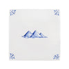 White tile with blue pyramids design and decorative elements on a white background