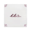 White tile with pyramid design and decorative corners on a white background
