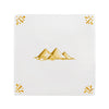 White tile with mustard yellow pyramid design on a white background