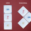Two patterns of tiles labeled 'Grid' and 'Diagonal' on a red background.