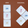 Two tiled patterns labeled 'Grid' and 'Diagonal' on a brown background.