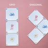 Two tiled patterns labeled 'Grid' and 'Diagonal' on a pink background.