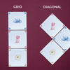 Two patterns labeled 'Grid' and 'Diagonal' on a purple background.