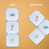 Two patterns of tiles labeled 'Grid' and 'Diagonal' on a brown background.