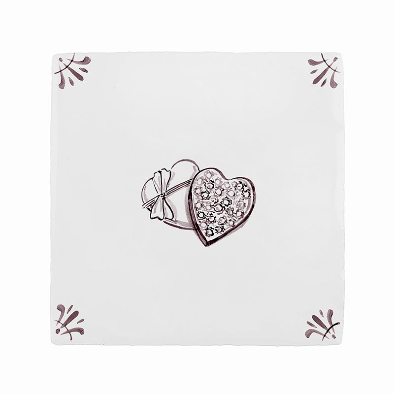 Heart Shaped Box of Chocolates Delft Tile