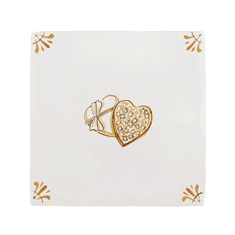 Heart Shaped Box of Chocolates Delft Tile