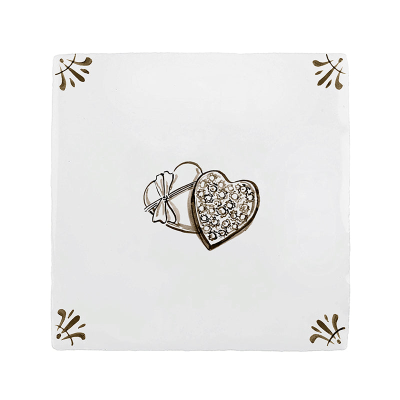 Heart Shaped Box of Chocolates Delft Tile