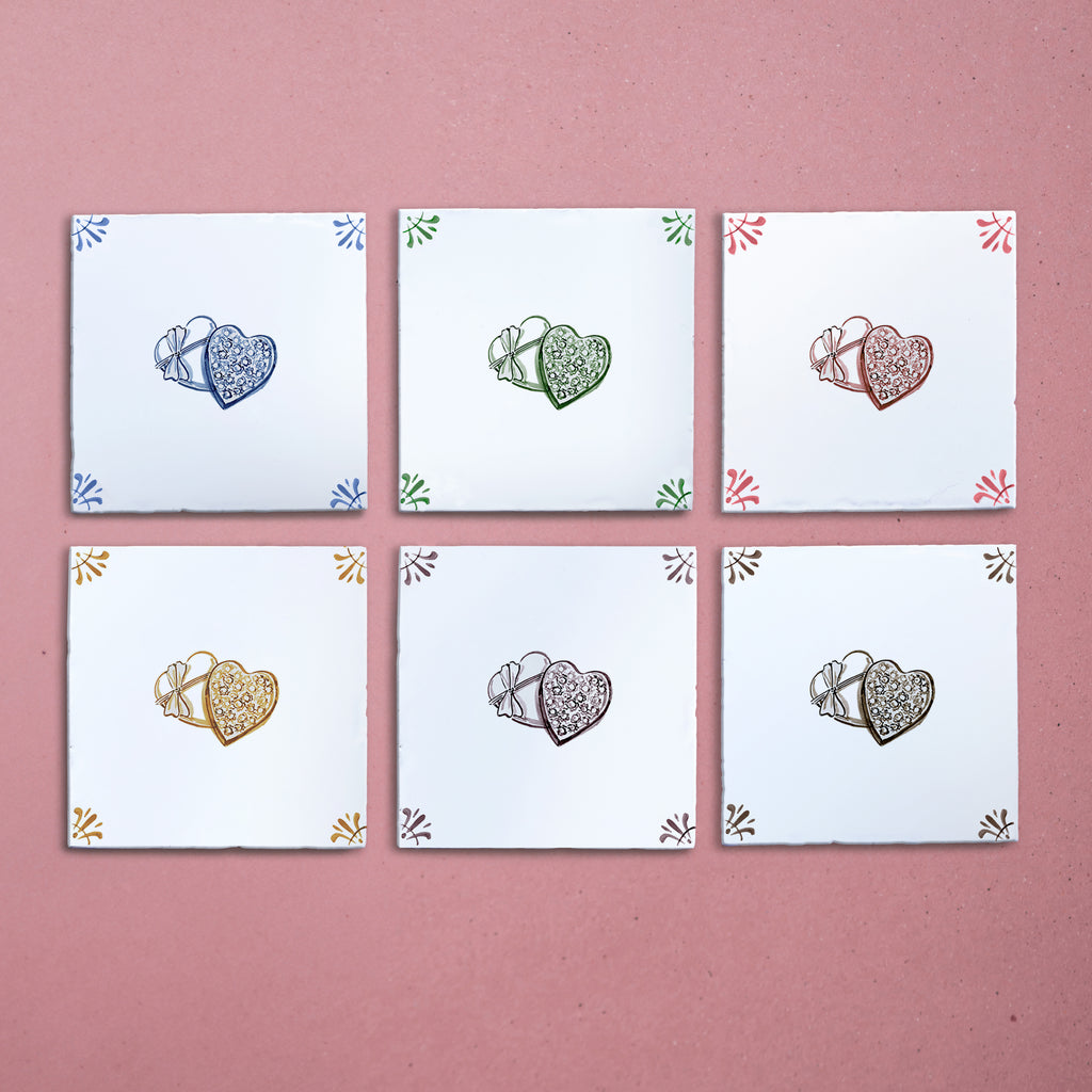 Heart Shaped Box of Chocolates Delft Tile