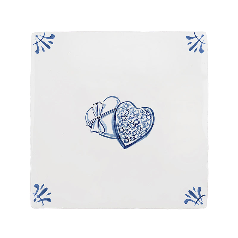 Heart Shaped Box of Chocolates Delft Tile