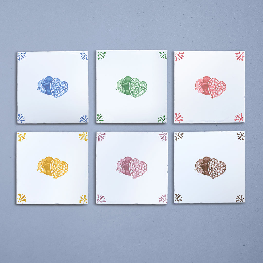 Heart Shaped Box of Chocolates Delft Tile