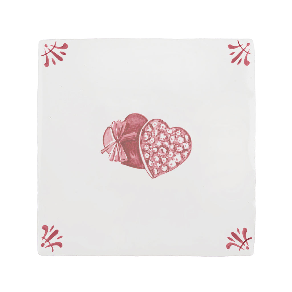 Heart Shaped Box of Chocolates Delft Tile