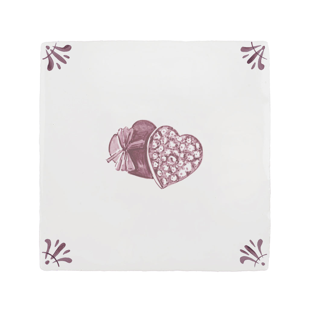 Heart Shaped Box of Chocolates Delft Tile
