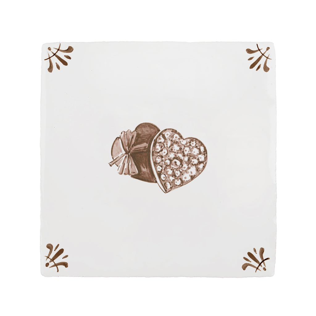 Heart Shaped Box of Chocolates Delft Tile