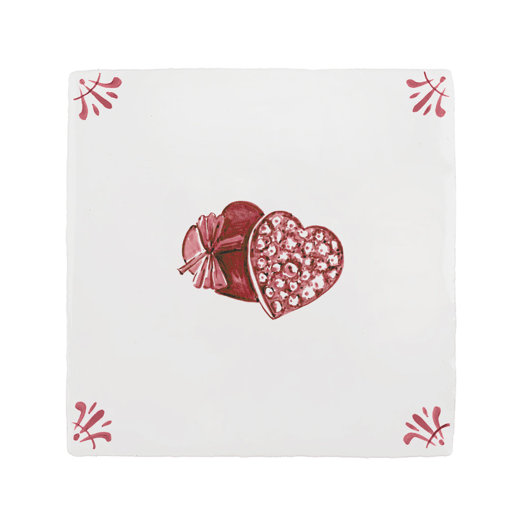 Heart Shaped Box of Chocolates Delft Tile
