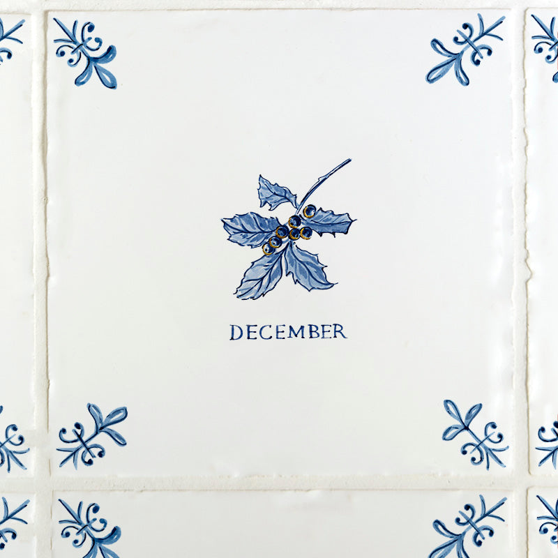Holly Delft Tile, Gold Lustre