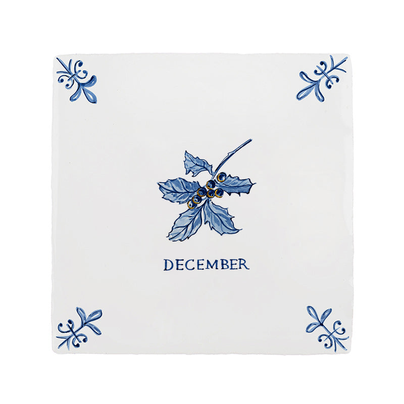 Holly Delft Tile, Gold Lustre