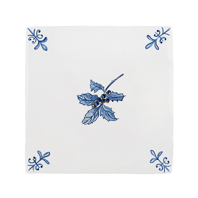 Holly Delft Tile, Gold Lustre