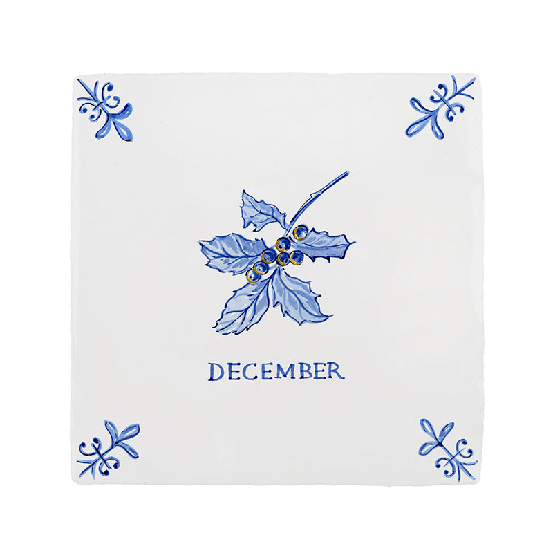 Holly Delft Tile, Gold Lustre