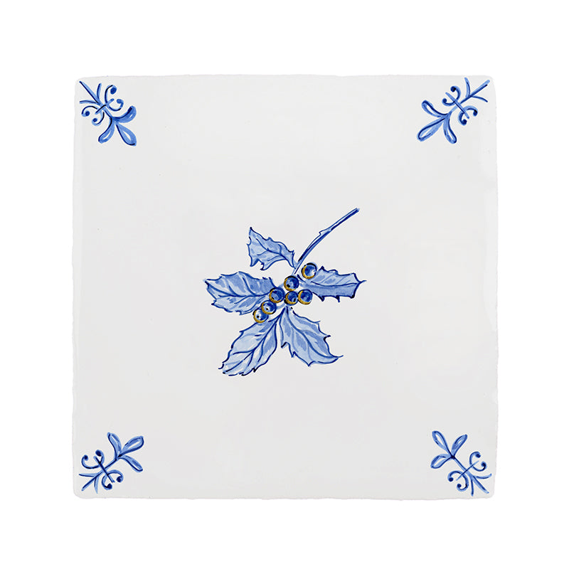 Holly Delft Tile, Gold Lustre