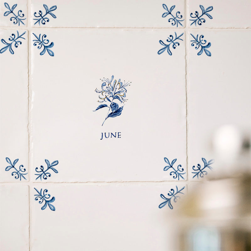 Honeysuckle Delft Tile, Gold Lustre
