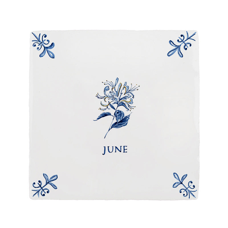 Honeysuckle Delft Tile, Gold Lustre