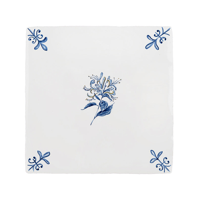 Honeysuckle Delft Tile, Gold Lustre
