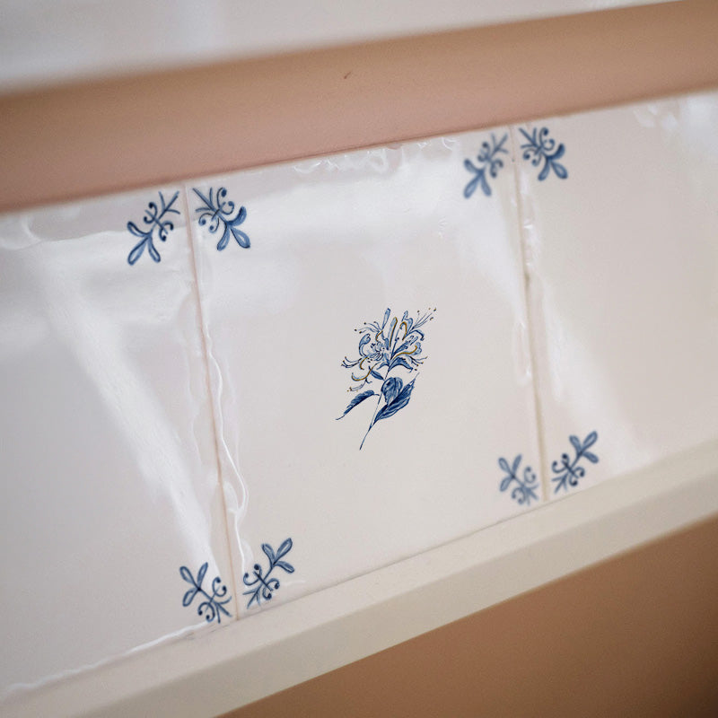 Honeysuckle Delft Tile, Gold Lustre