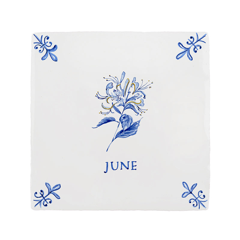 Honeysuckle Delft Tile, Gold Lustre