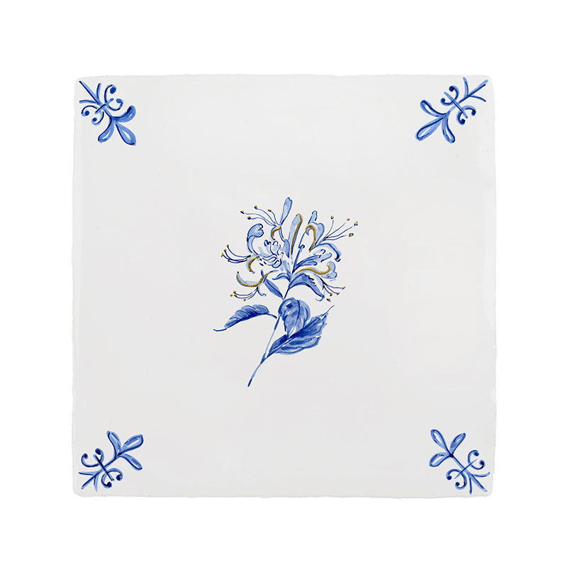 Honeysuckle Delft Tile, Gold Lustre