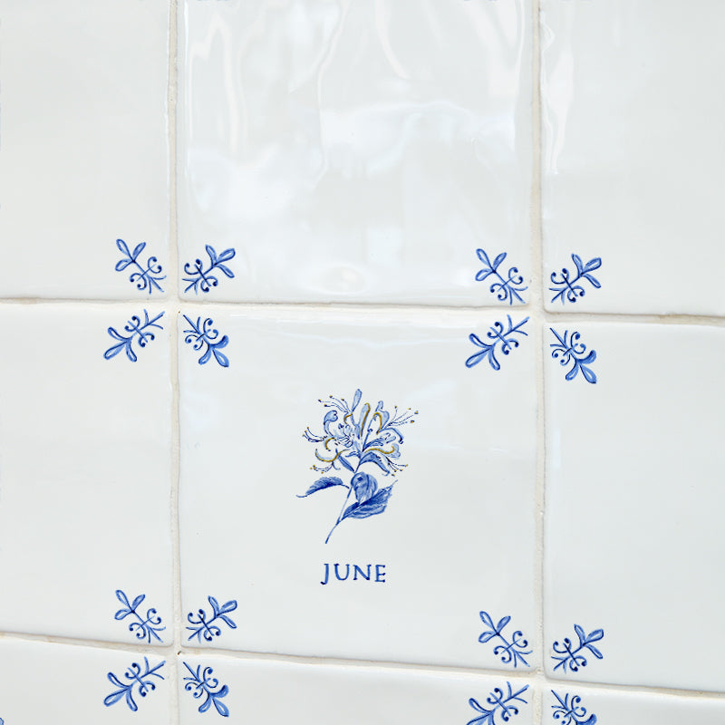 Honeysuckle Delft Tile, Gold Lustre