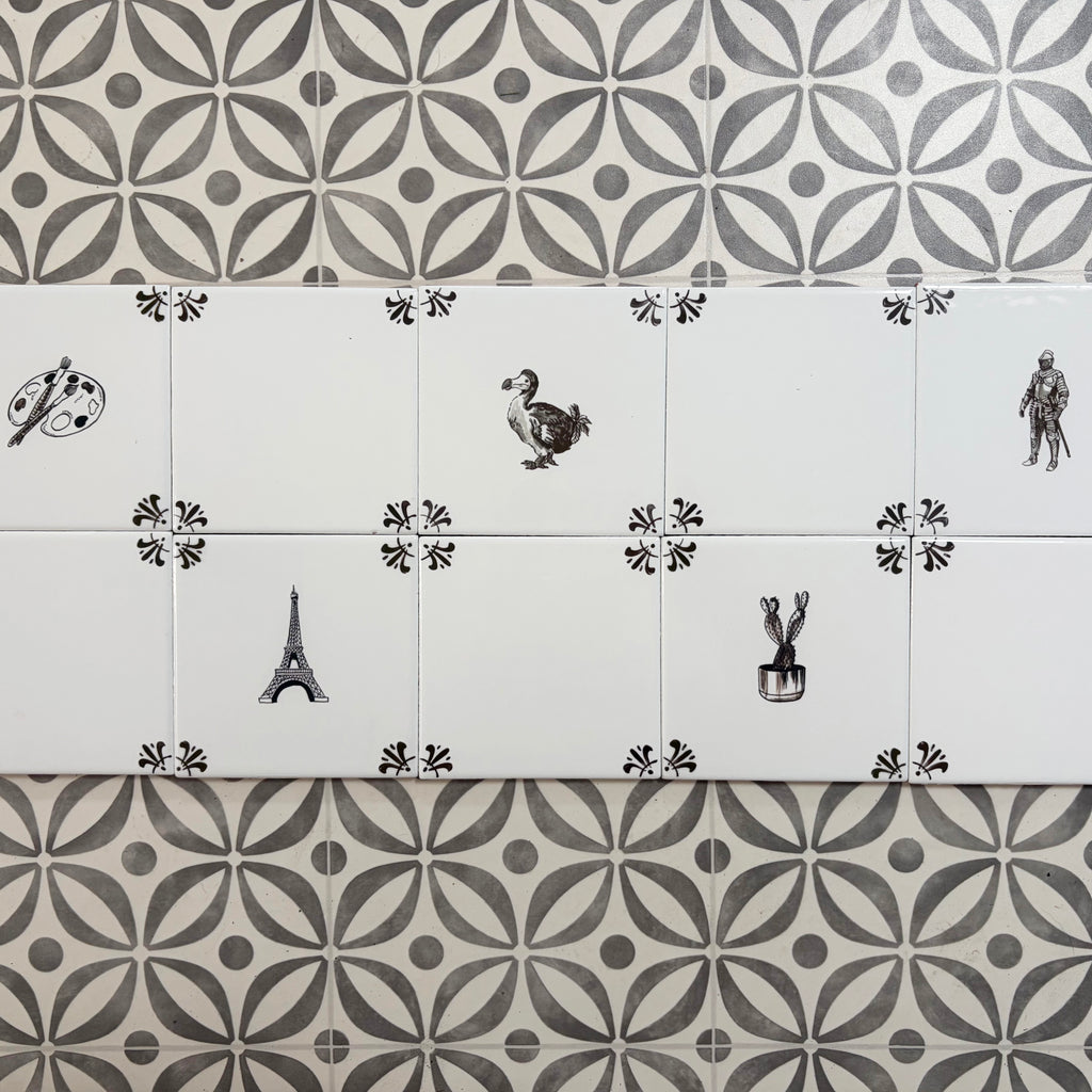 End of Line, set of 10 Sepia Delft Tiles
