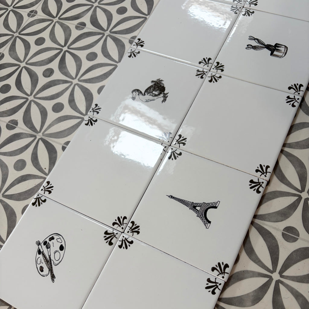 End of Line, set of 10 Sepia Delft Tiles